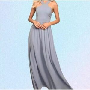 Lulus Light Air of Romance maxi dress MD dusty blue bridesmaid wedding party